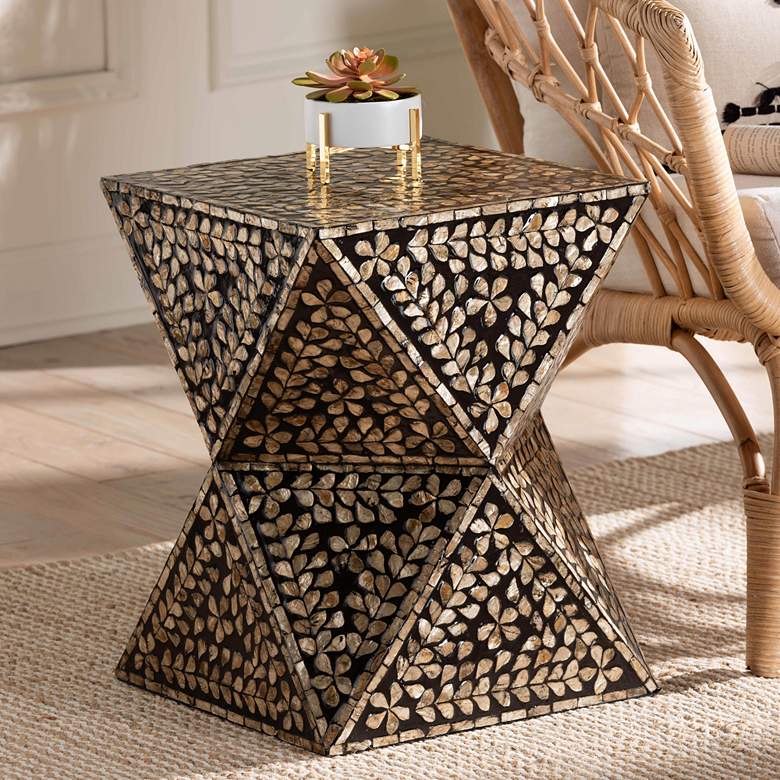 Image 1 Feronia 13 3/4"W Black and Bronze Mother of Pearl End Table
