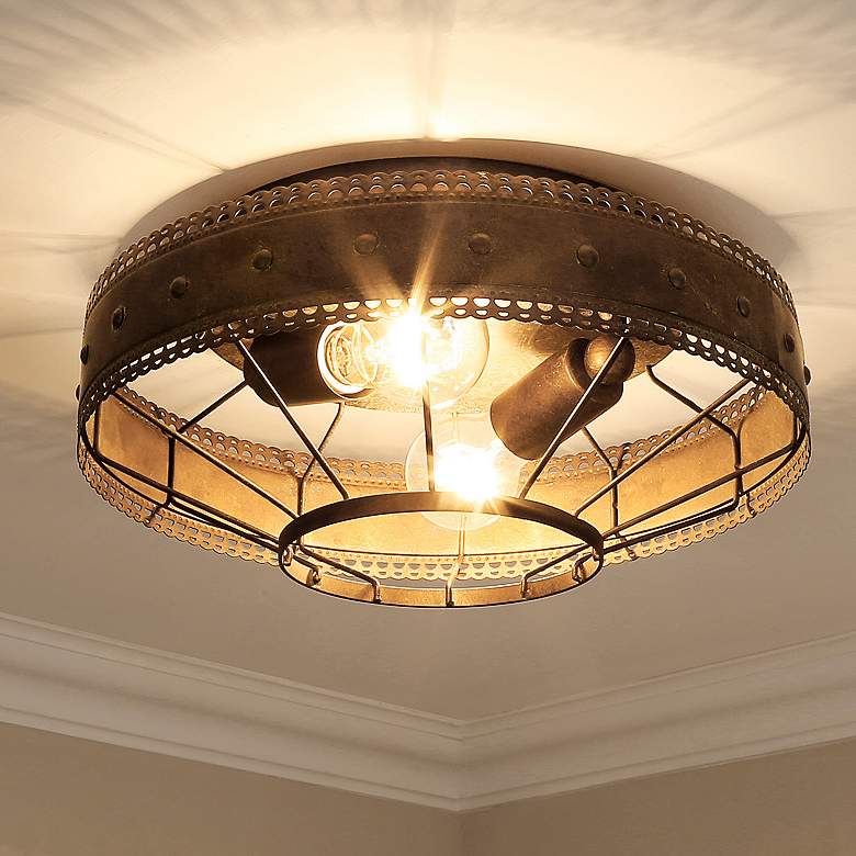 Image 1 Ferris 14" Wide Copper Patina 2-Light Ceiling Light
