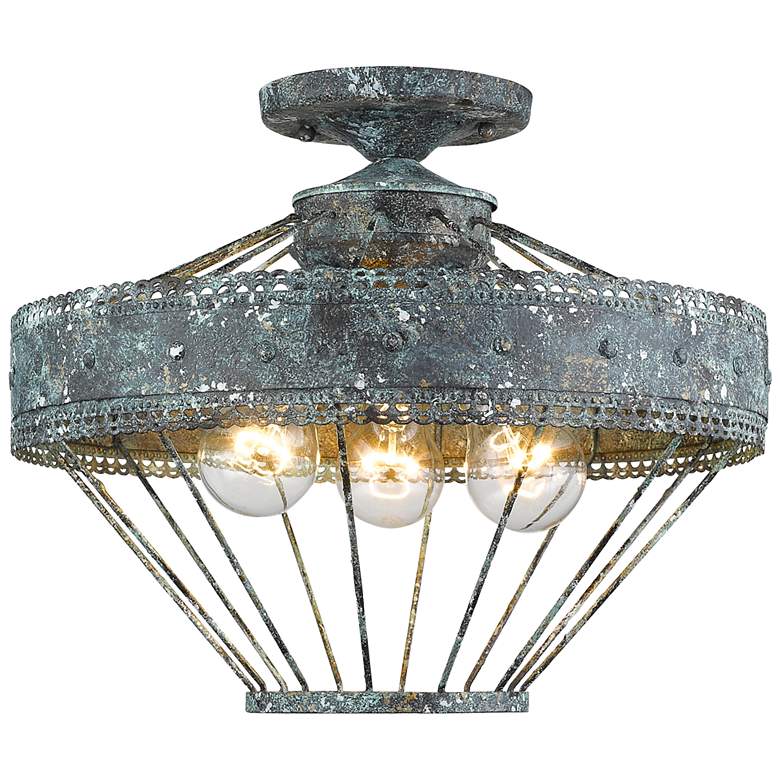Image 2 Ferris 15" Wide Blue Verde Patina 3-Light Ceiling Light