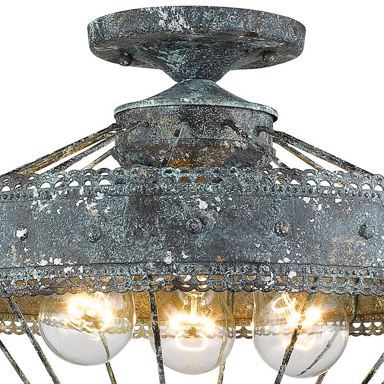 Image 3 Ferris 15" Wide Blue Verde Patina 3-Light Ceiling Light more views
