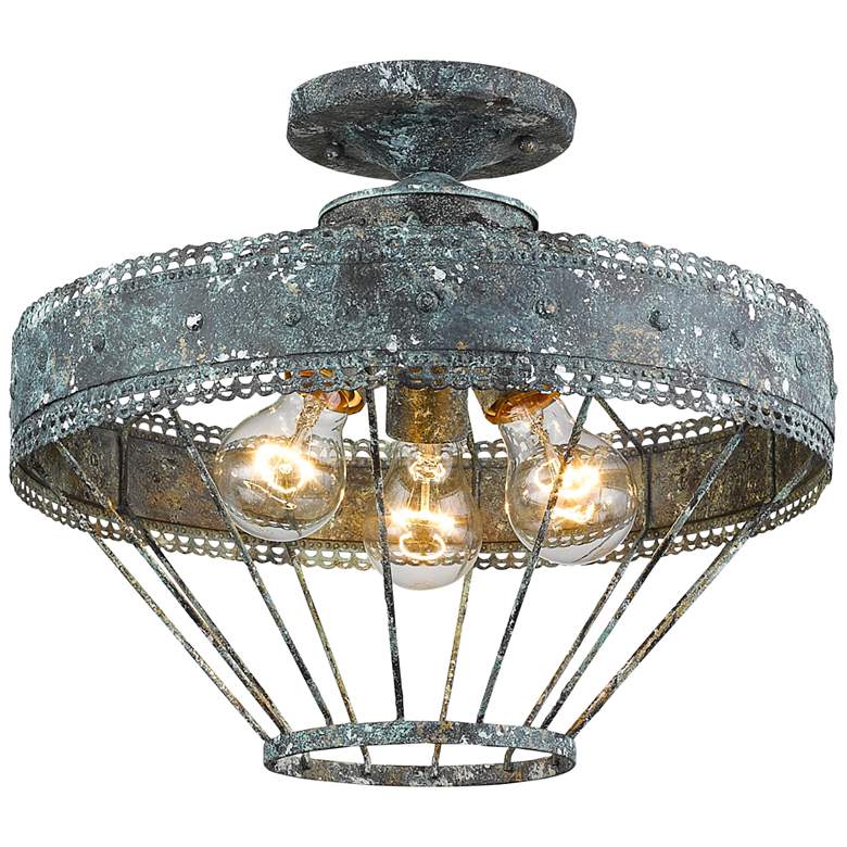 Image 5 Ferris 15" Wide Blue Verde Patina 3-Light Ceiling Light more views