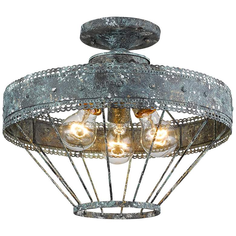 Image 5 Ferris 15 inch Wide Blue Verde Patina 3-Light Ceiling Light more views