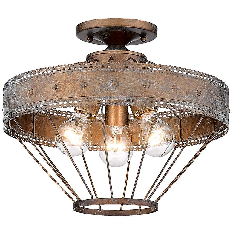 Image 2 Ferris 15" Wide Rustic Copper Patina 3-Light Ceiling Light
