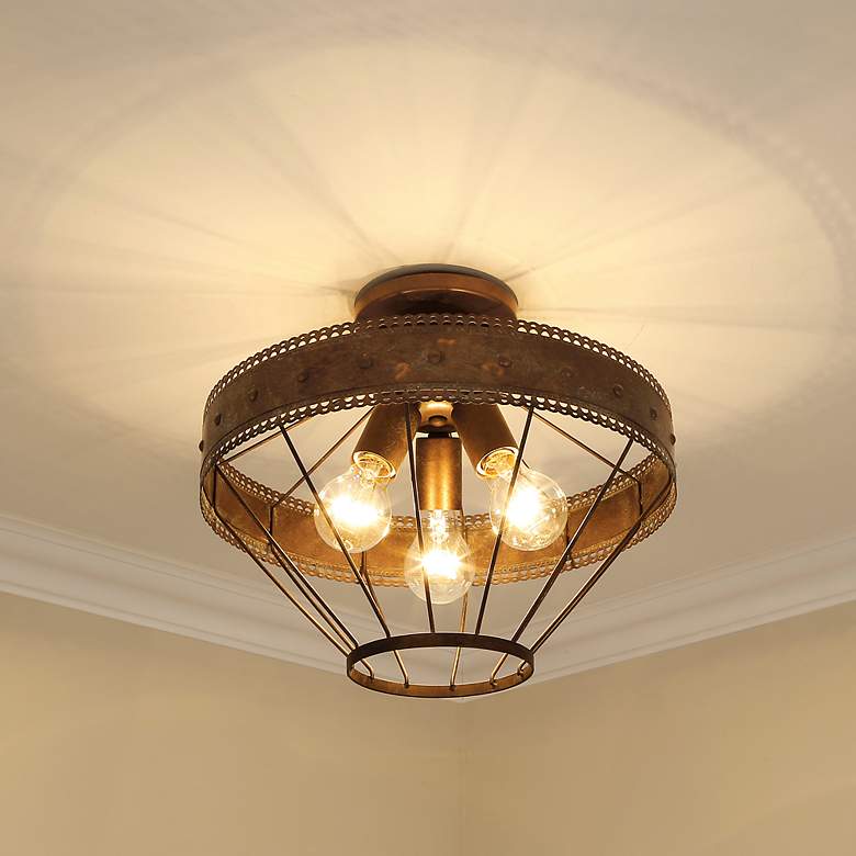 Image 1 Ferris 15" Wide Rustic Copper Patina 3-Light Ceiling Light