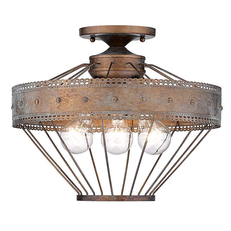 Image 3 Ferris 15" Wide Rustic Copper Patina 3-Light Ceiling Light more views