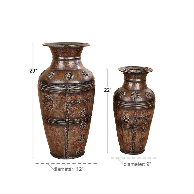 Image 5 Ferris Brown Metal Floral Relief Urn-Shaped Vases Set of 2 more views