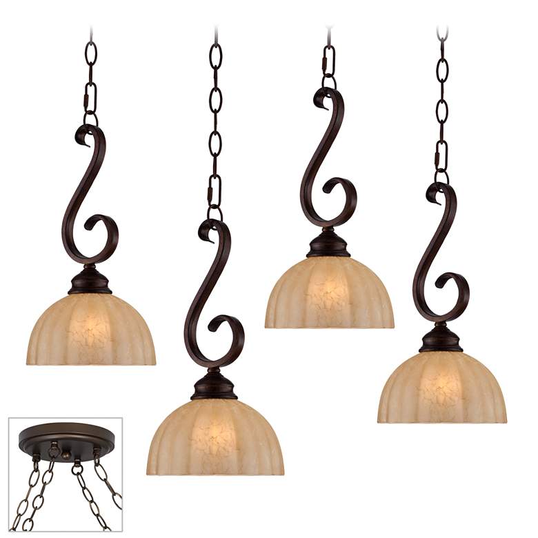 Image 1 Ferro Scroll Bronze 4-Light Multi Light Pendant