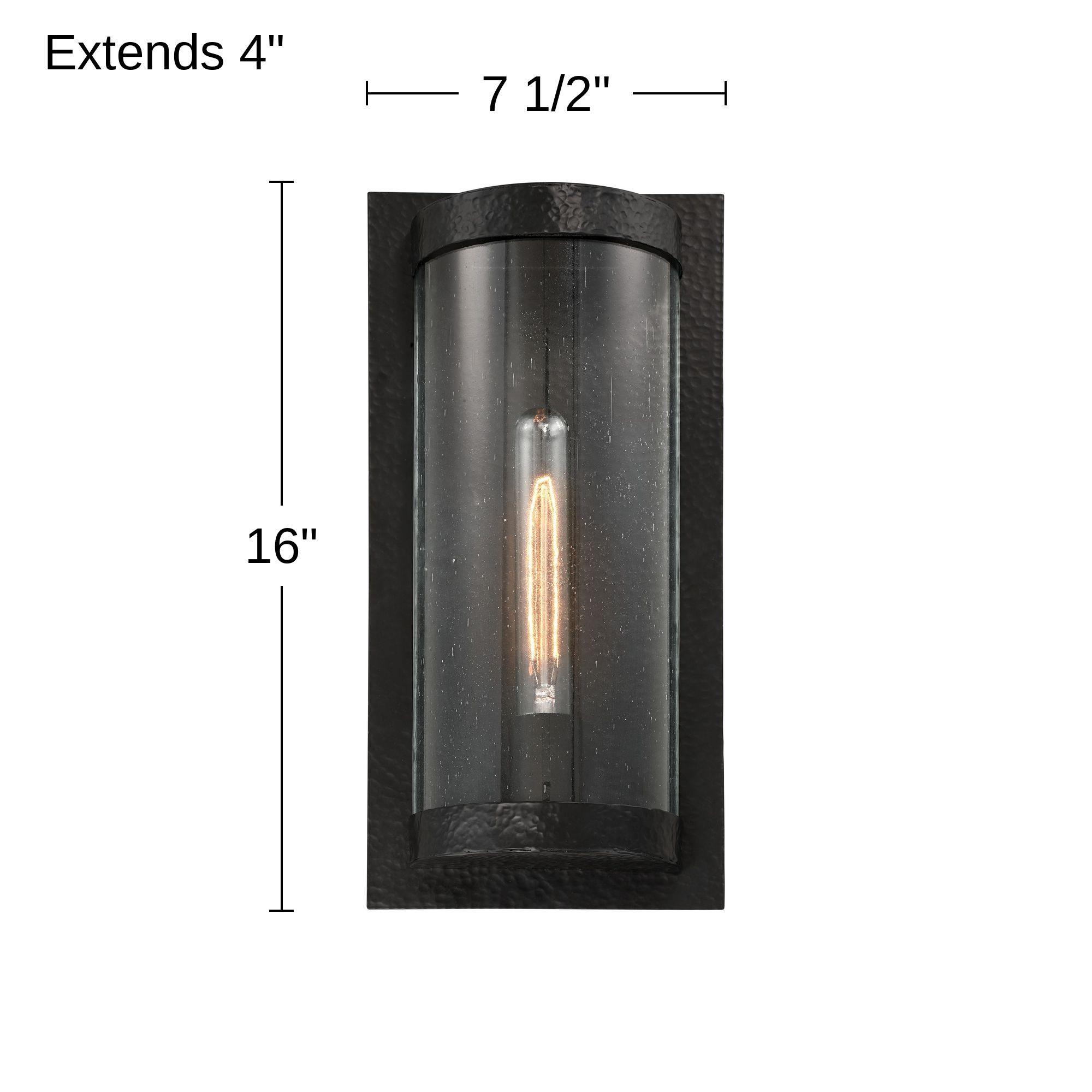 Ferrum 16" High Hammered Black and Seedy Glass Outdoor Wall Light