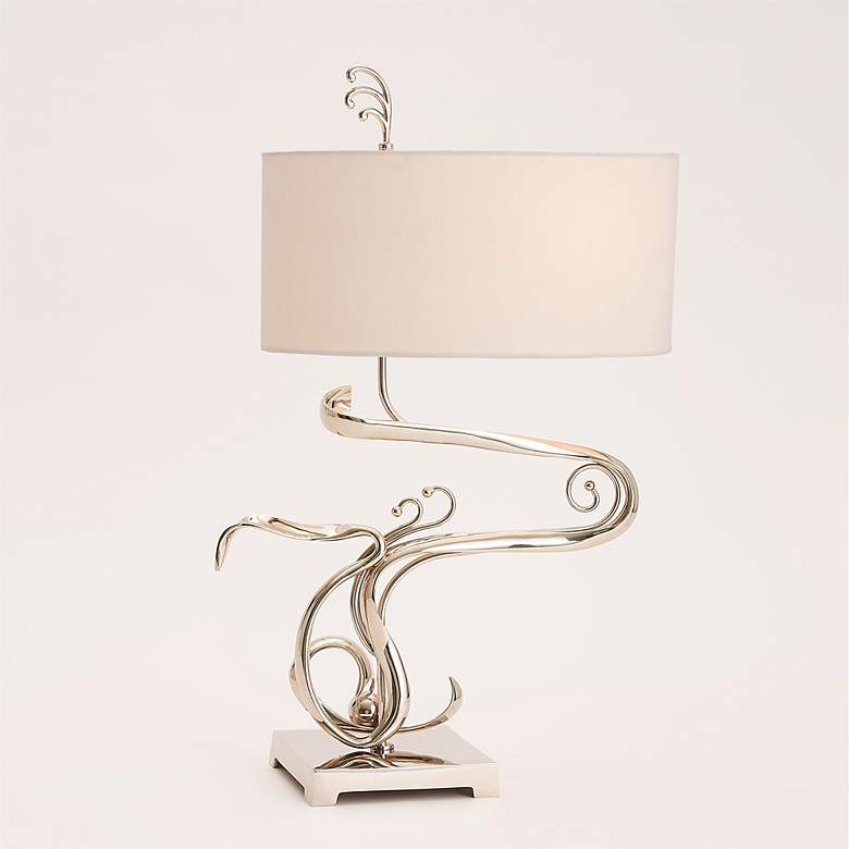 Image 2 Fete Shiny Nickel Table Lamp with Fabric Shade more views