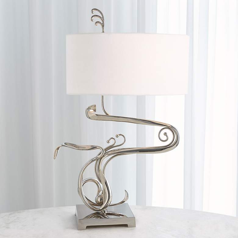 Image 3 Fete Shiny Nickel Table Lamp with Fabric Shade more views
