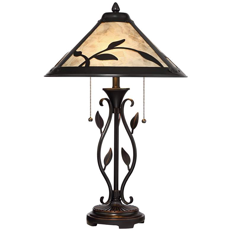 Feuille Leaf and Vine Mica Shade Lamp with Table Top Dimmer