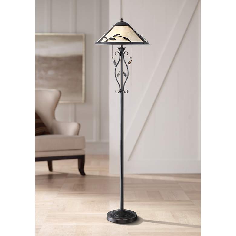 Image 1 Feuille Leaf and Vine Mica Shade Pull-Chain Floor Lamp