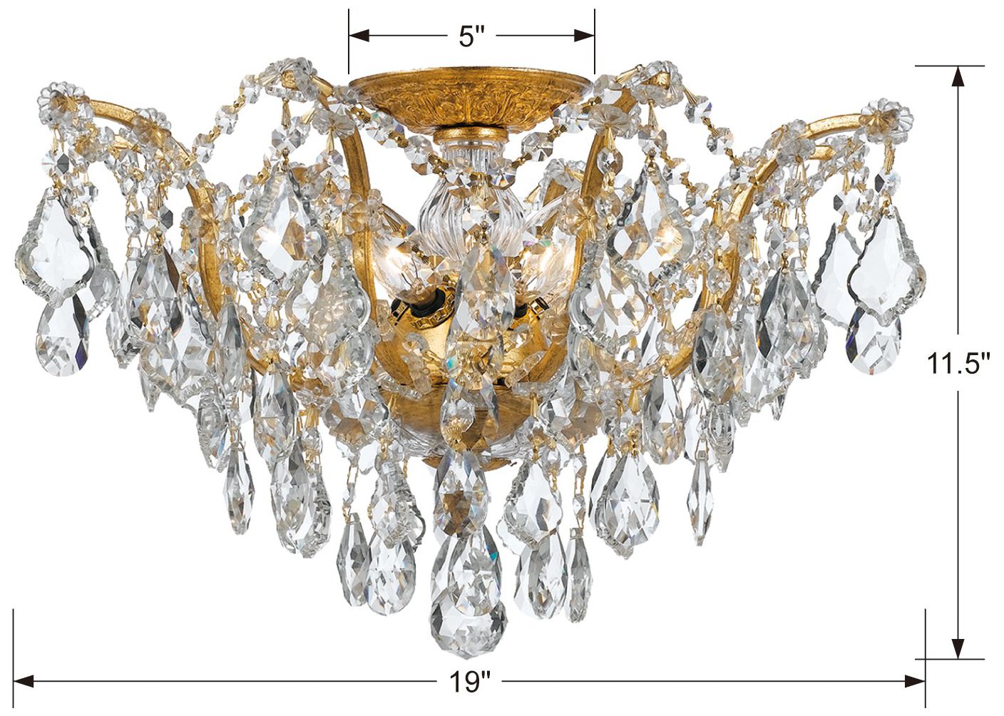 Image 7 FFilmore 5 Light Swarovski Strass Crystal Antique Gold Flush Mount more views