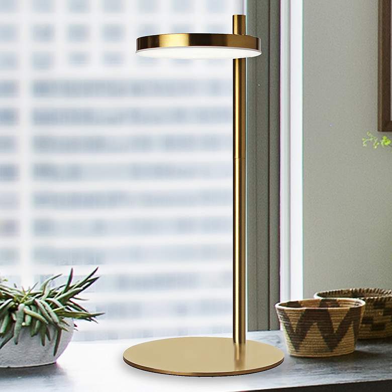 Image 1 Fia 15" High Aged Brass LED Accent Table Lamp