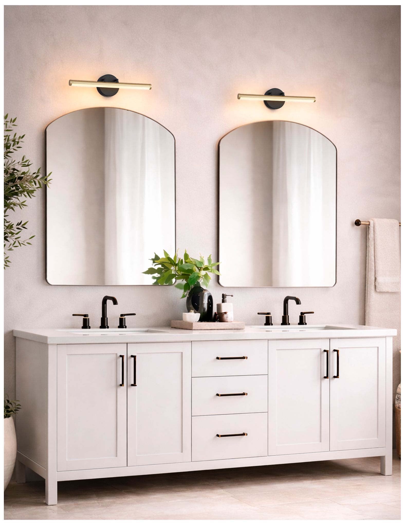 Fianco 18" Wide Matte Black, Brass LED Bath/Vanity