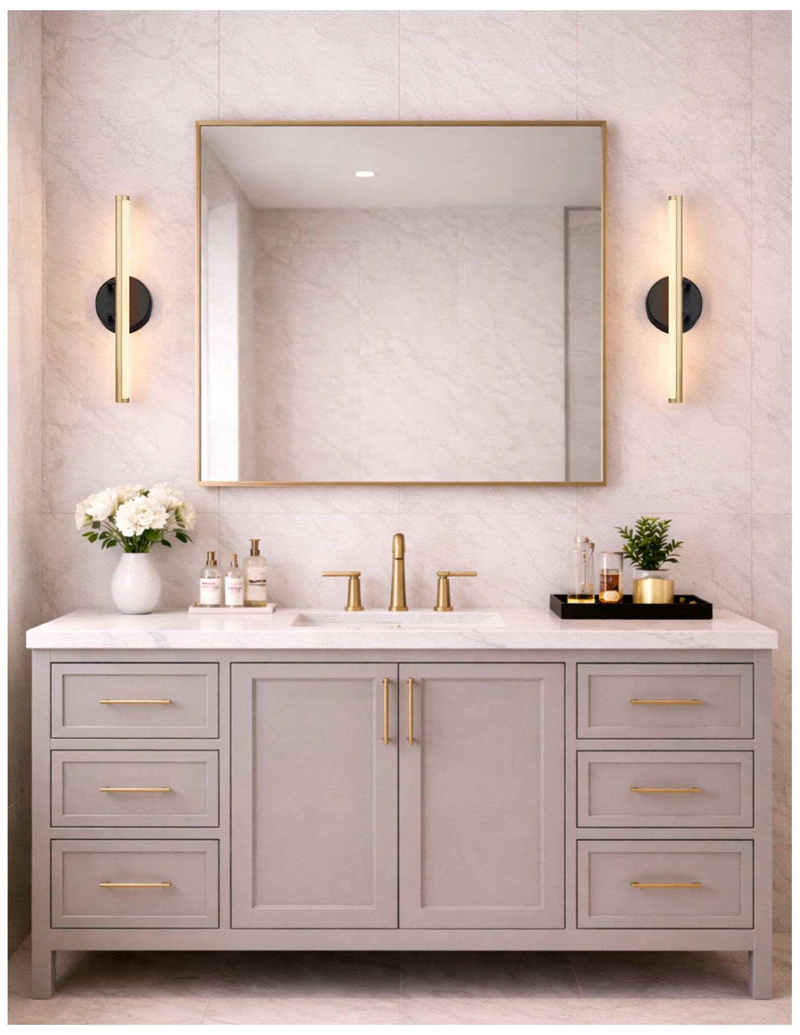 Fianco 18" Wide Matte Black, Brass LED Bath/Vanity