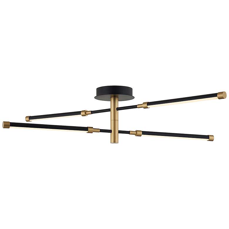 Image 1 Fianco 36 inch Wide 4-Light Matte Black LED Semi-Flush with Brass Accents