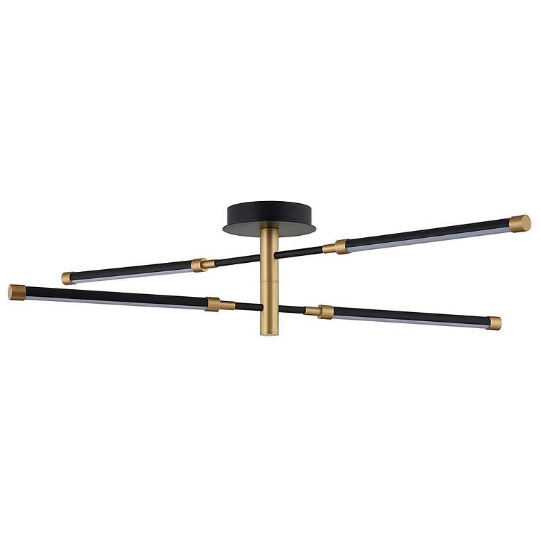 Image 3 Fianco 36" Wide 4-Light Matte Black LED Semi-Flush with Brass Accents more views