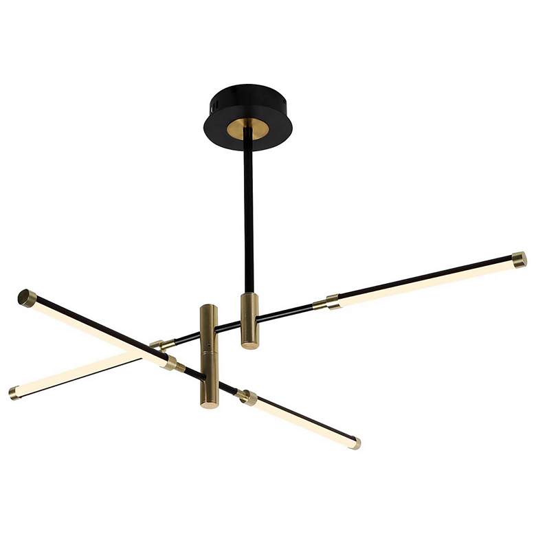 Image 1 Fianco 37" Wide Matte Black 4-Light LED Chandelier with Brass Accents