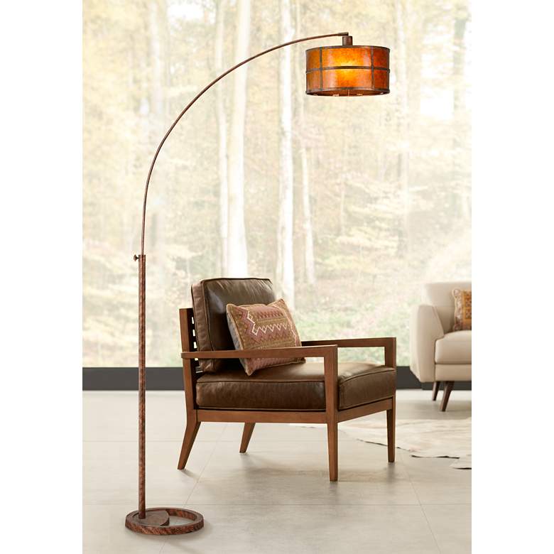 Image 1 Fidrych Mica Shade 1-Arm Heavy-Duty Arc Floor Lamp