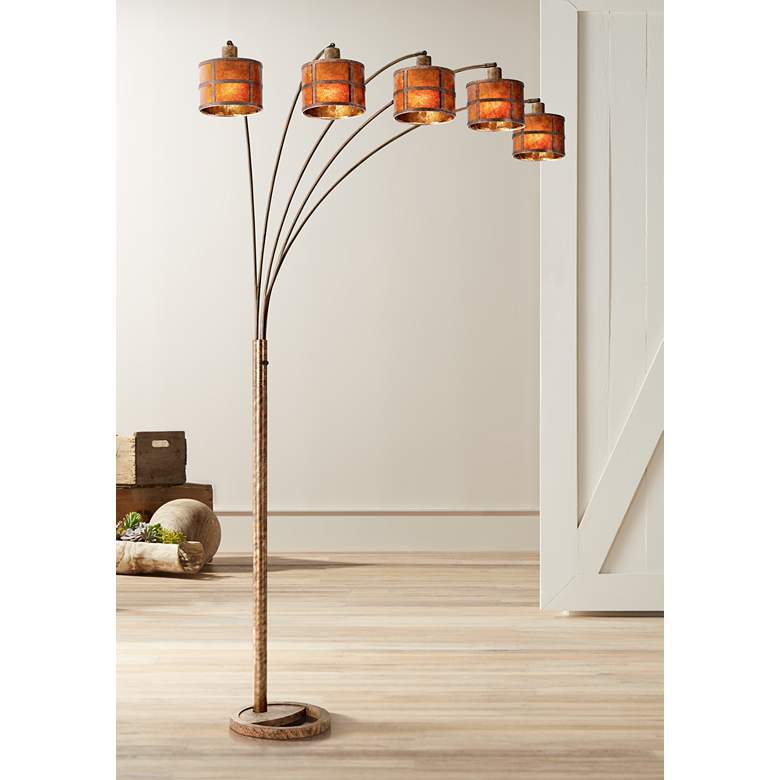 Image 1 Fidrych Mica Shade 5-Arm Heavy-Duty Arc Floor Lamp