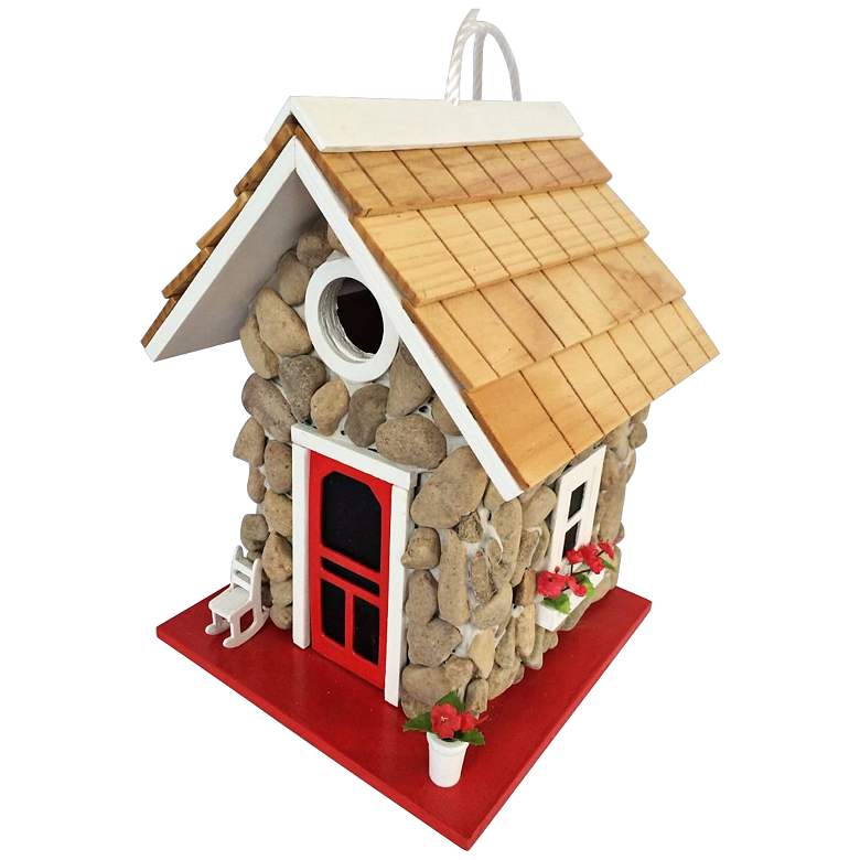 Fieldstone Red Shingled Cottage Birdhouse