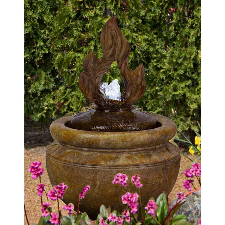 Image 1 Fiery Flame 25 inch High Patio Bubbler Fountain with Light