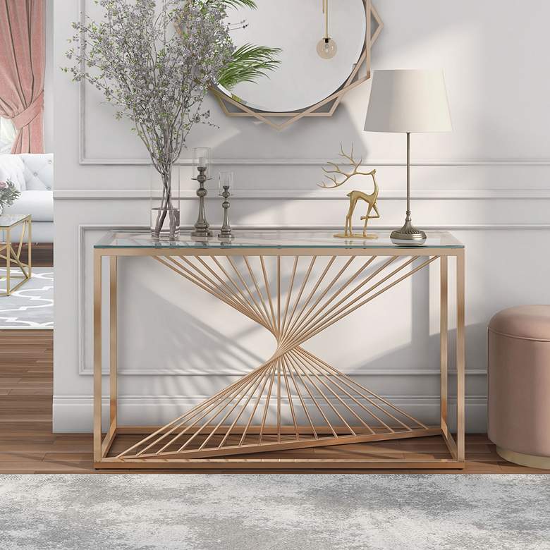 Image 7 Fife Lake 47 1/4" Wide Gold Metal Rectangular Console Table more views