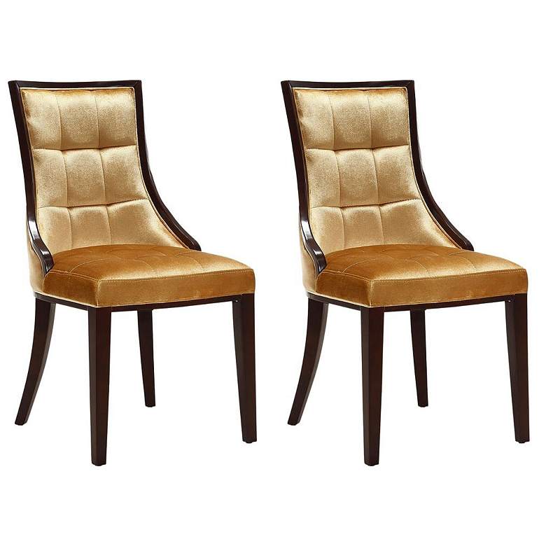 Image 1 Fifth Avenue Antique Gold and Walnut Velvet Dining Chair (Set of Two)