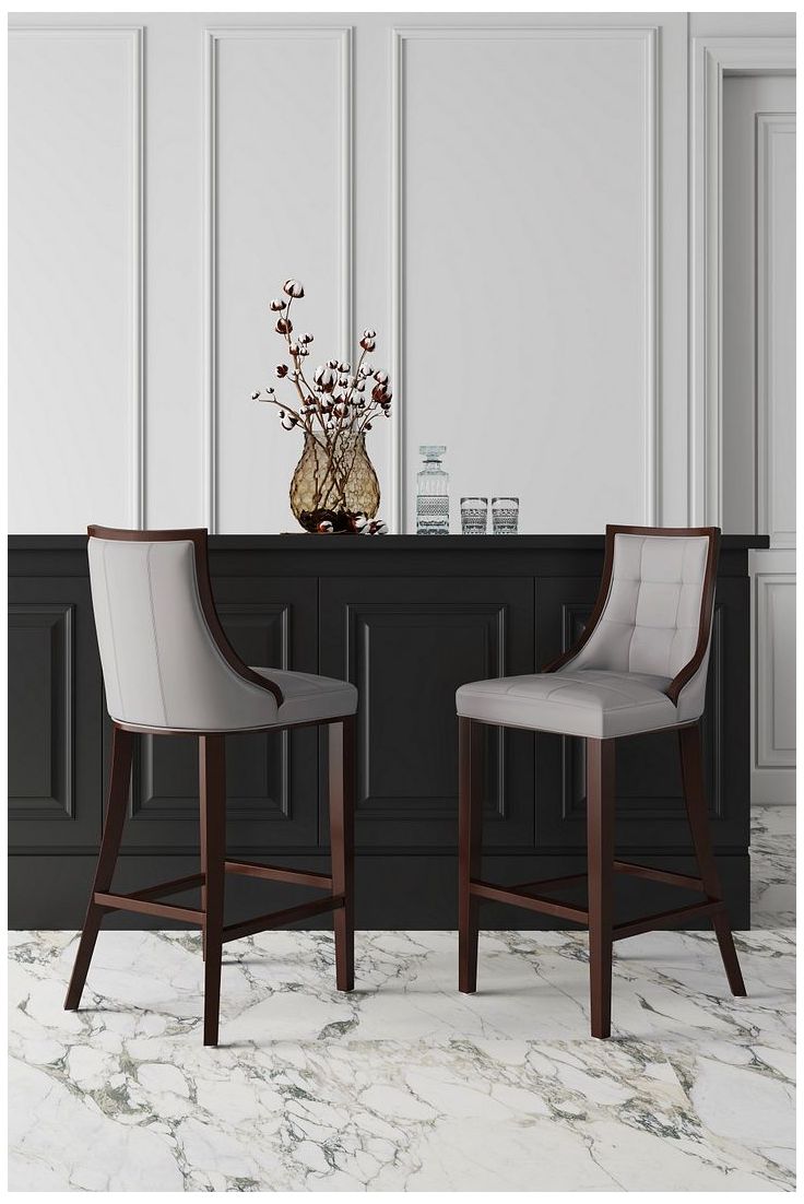 Image 2 Fifth Avenue Faux Leather Barstool in Light Grey (Set of 2) more views