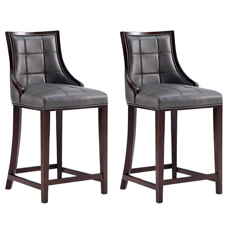 Image 1 Fifth Avenue Faux Leather Counter Stool in Pebble Grey-Set of 2