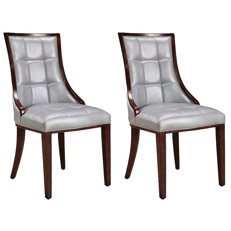 Image 1 Fifth Avenue Silver and Walnut Faux Leather Dining Chair (Set of Two)
