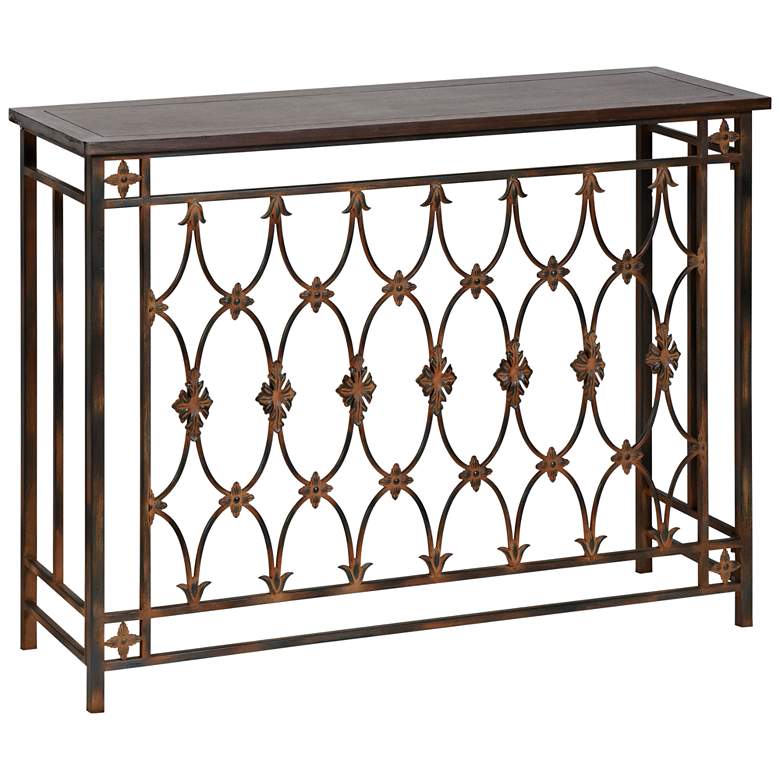 Filagree 42&quot; Wide Brown Natural Wood and Metal Console Table