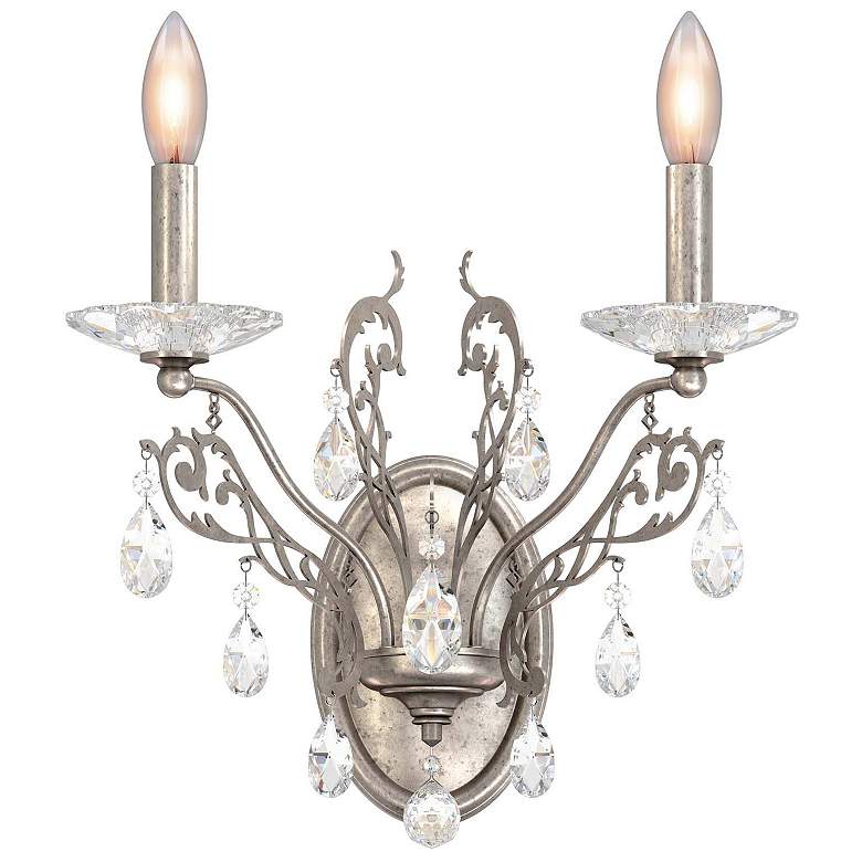 Image 1 Filigrae 16 inchH x 14 inchW 2-Light Crystal Wall Sconce in Antique Silve