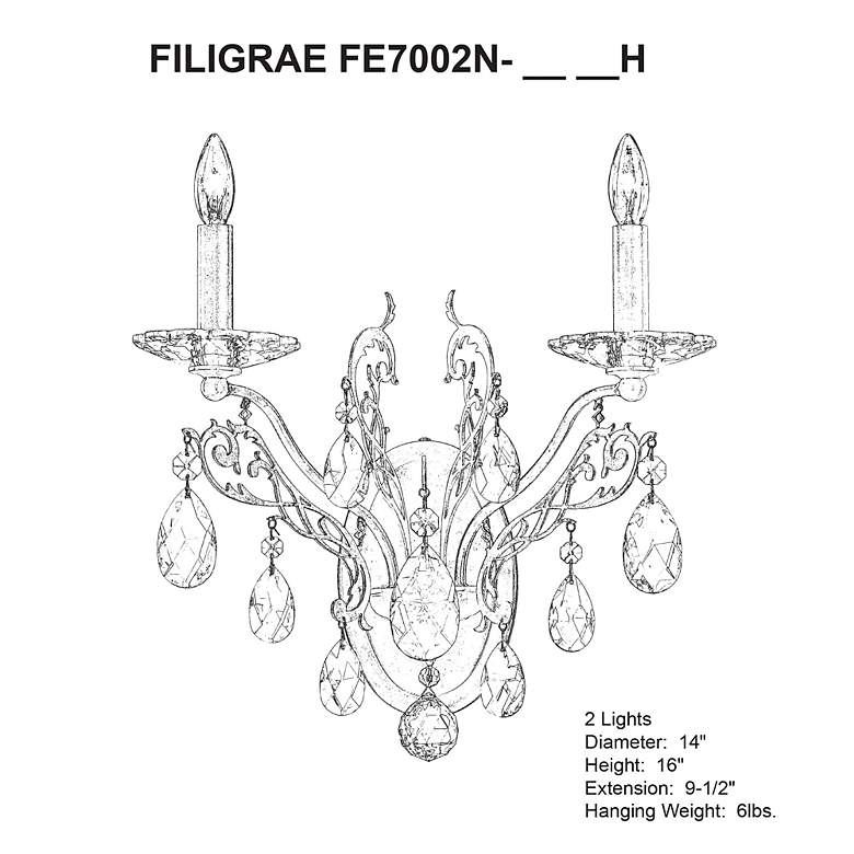 Image 6 Filigrae 16"H x 14"W 2-Light Crystal Wall Sconce in Antique Silve more views