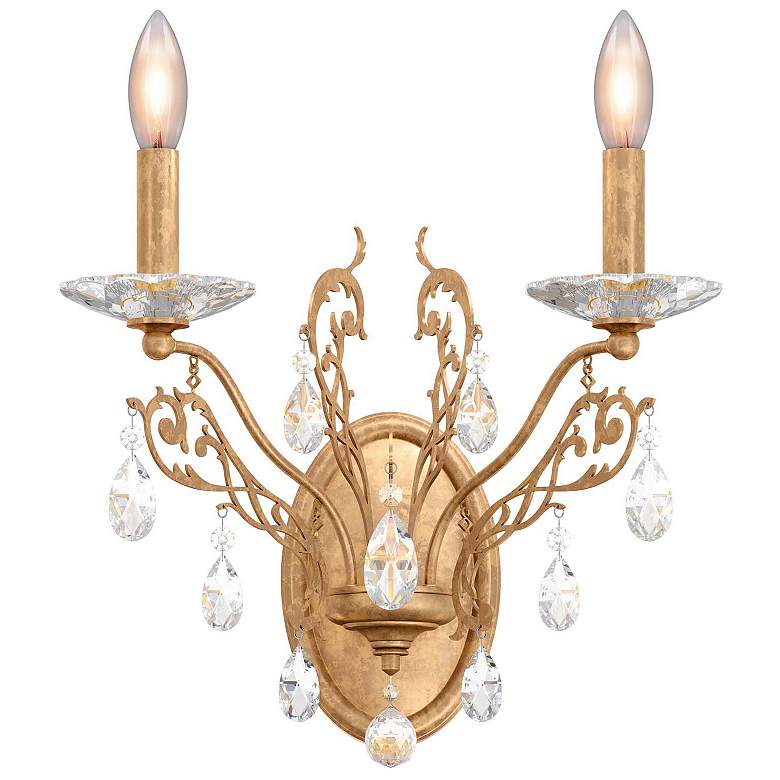 Image 1 Filigrae 16 inchH x 14 inchW 2-Light Crystal Wall Sconce in French Gold