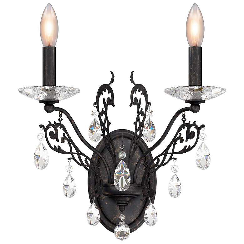 Image 1 Filigrae 16"H x 14"W 2-Light Crystal Wall Sconce in Heirloom Bron