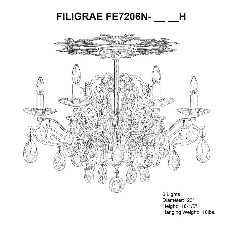 Image 4 Filigrae 18.5"H x 23"W 6-Light Crystal Semi-Flush Mount in Heirlo more views