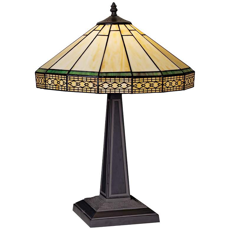 Image 1 Filigree Mission Green and Cream Tiffany Table Lamp
