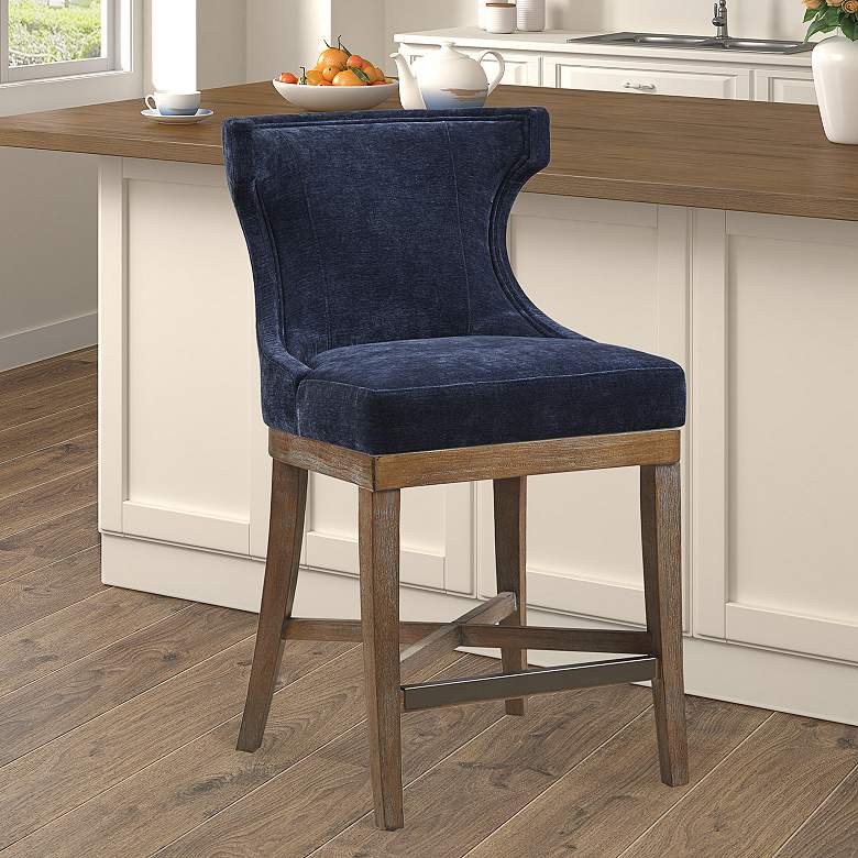 Image 1 Fillmore 25 1/4 inch Navy Fabric Swivel Counter Stool