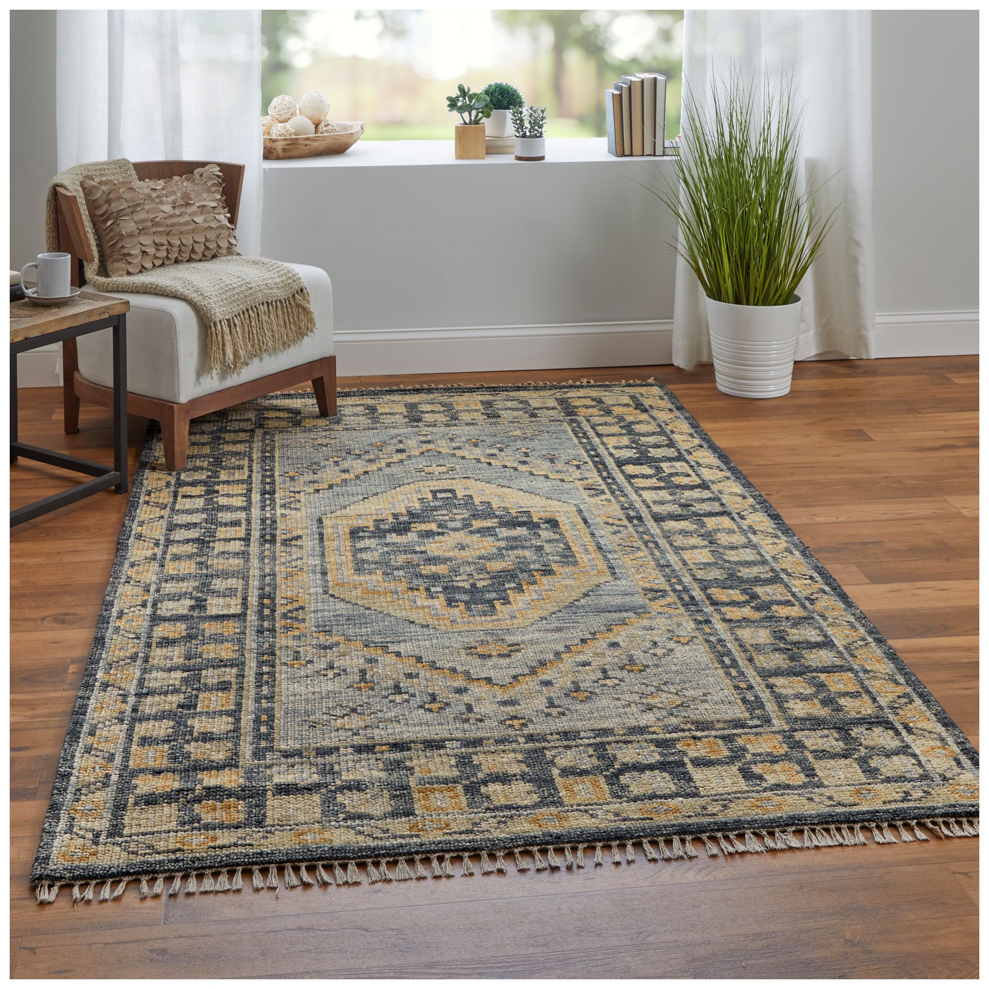 Image 2 Fillmore Medallion Hand Knotted Blue Area Rug 8' x 10' more views