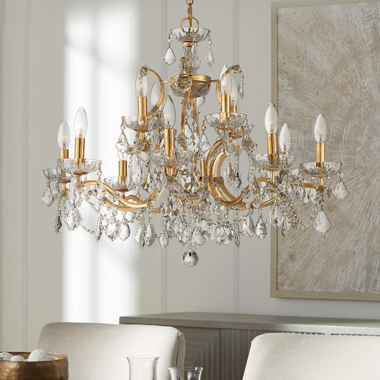 Image 1 Filmore 29" Wide Antique Gold Crystal 12-Light Chandelier