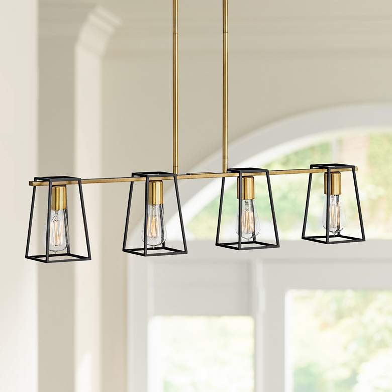 Image 1 Filmore 33 1/2" Wide Heritage Brass 4-Light Island Pendant