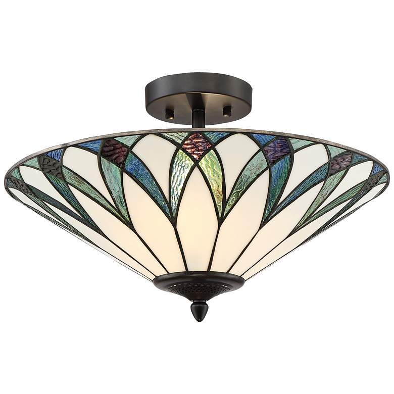 Image 2 Filton 18 inch Wide Blue Tiffany Style Ceiling Light