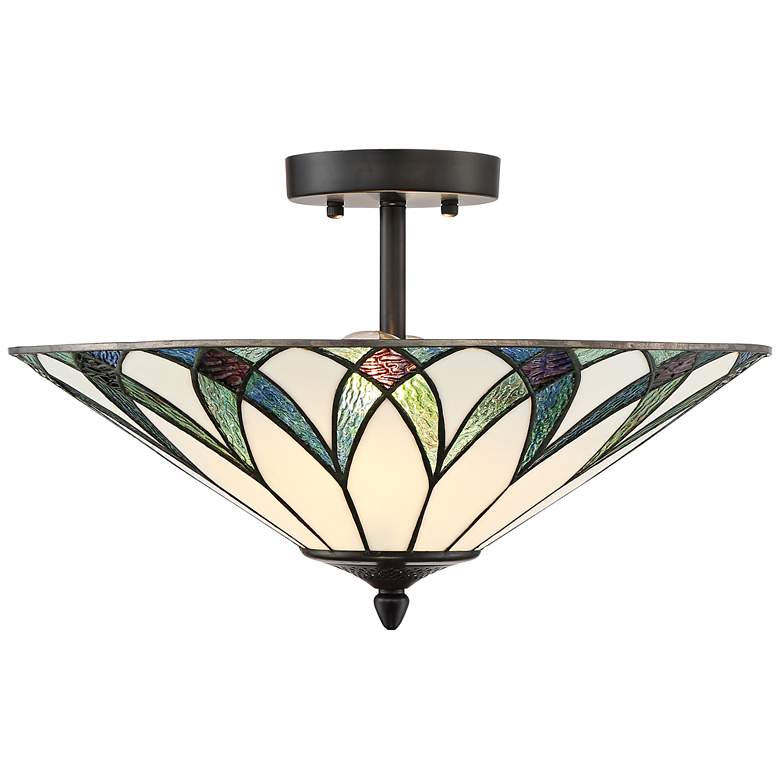 Image 5 Filton 18 inch Wide Blue Tiffany Style Ceiling Light more views