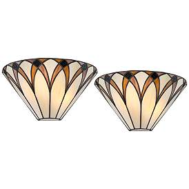 Image2 of Filton 6" High Bronze Yellow Tiffany-Style Wall Sconce Set of 2