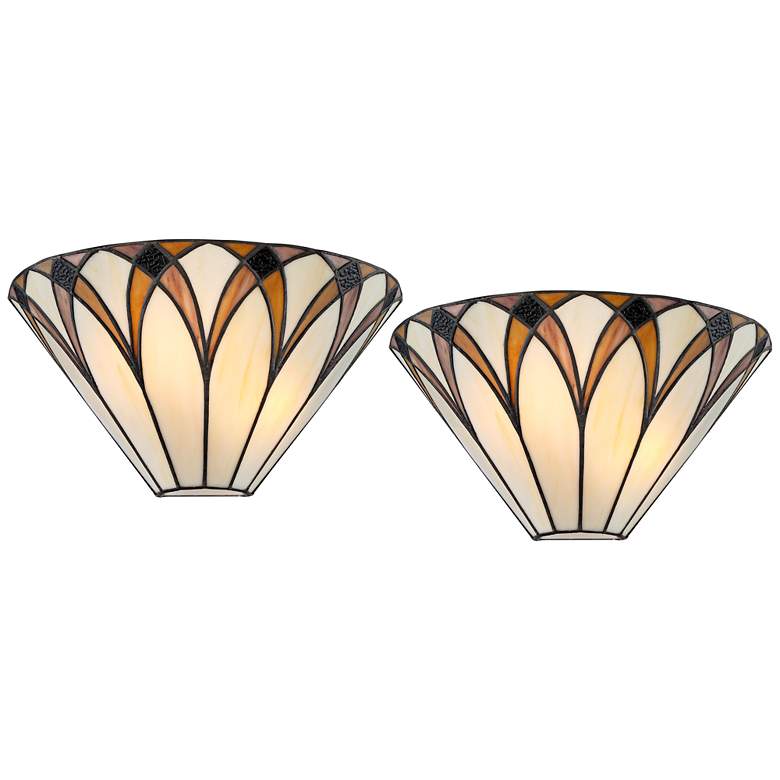 Image 2 Filton 6 inch High Bronze Yellow Tiffany-Style Wall Sconce Set of 2