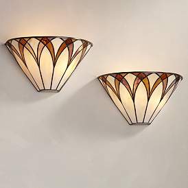 Image1 of Filton 6" High Bronze Yellow Tiffany-Style Wall Sconce Set of 2