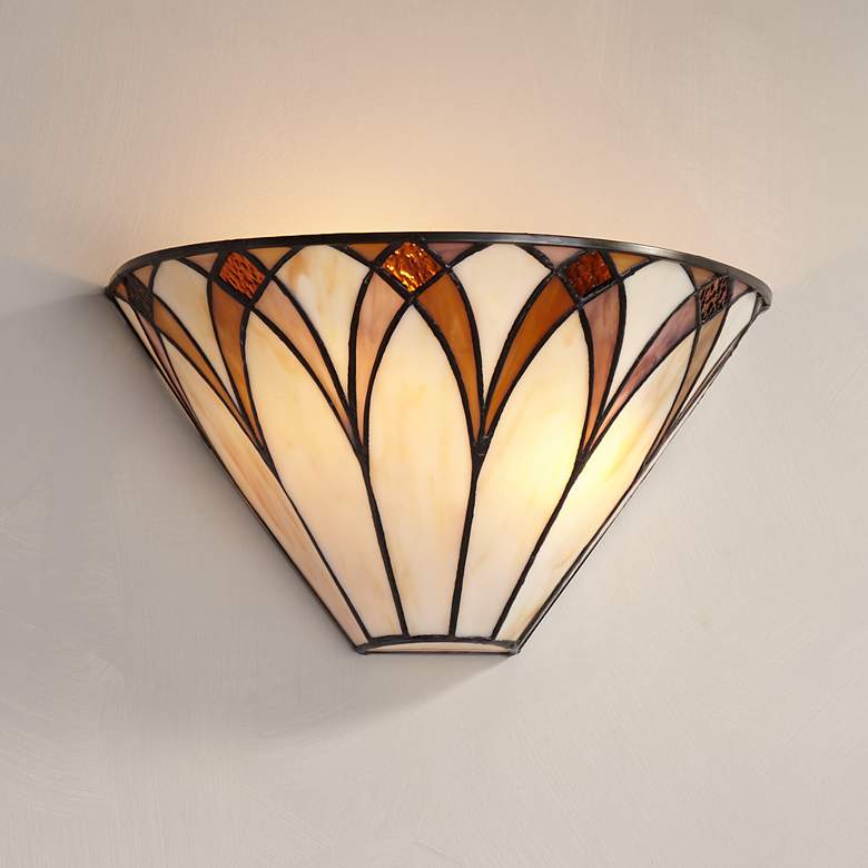 Filton 6&quot; High Bronze Yellow Tiffany-Style Wall Sconce
