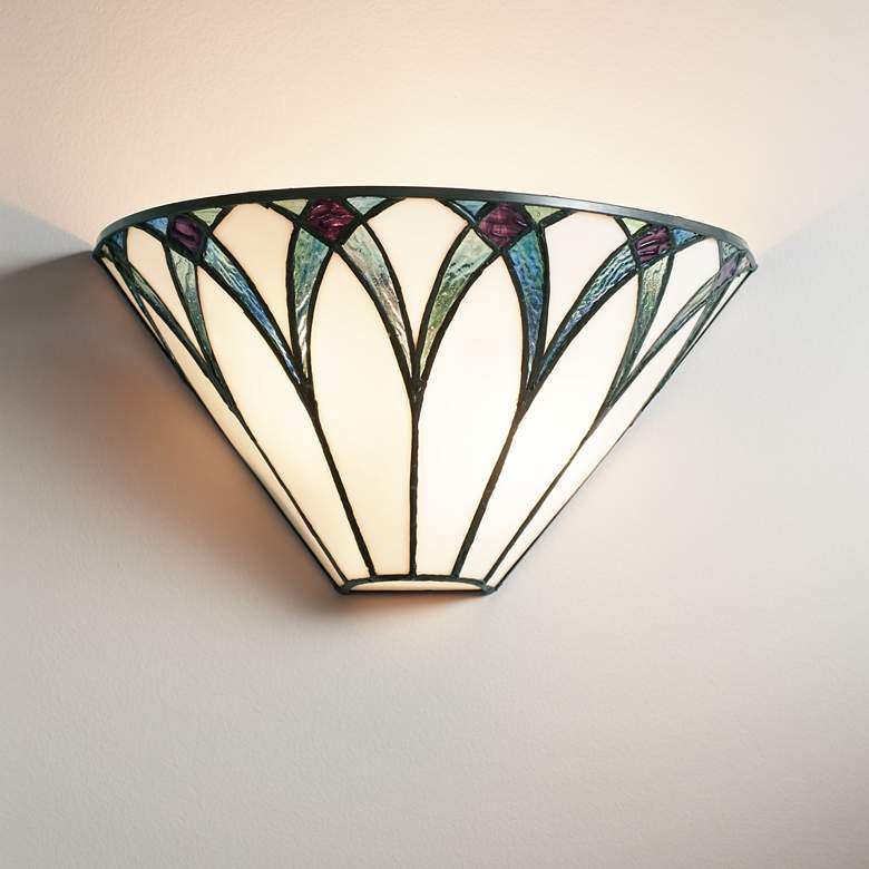 Filton 6&quot; High White and Blue Petals Tiffany-Style Wall Sconce